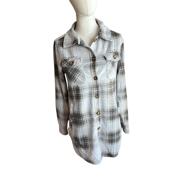 Fornia Women's Plaid Shacket Jacket XS Gray Beige Button Front – NEW - Picture 1 of 6